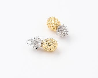 3413018 / Pineapple / 16k Matt Gold & Matt Rhodium Plated Brass Pendant 5.5mm x 12.7mm / 1.1g / 2pcs