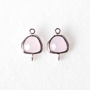 2032082 / Ice Pink / Rhodium Plated Brass Framed Glass Connector 8.2mm x 12mm / 0.3g / 2pcs