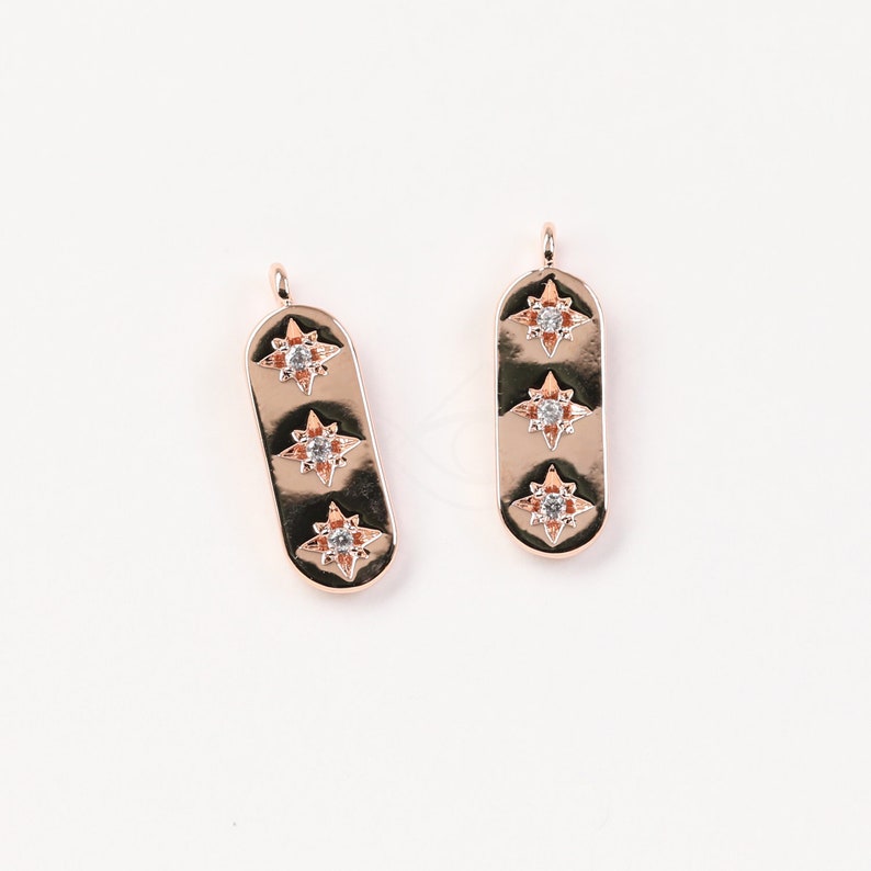 3531044 Simple Three Star 16k Matt Gold Plated Brass with CZ Pendant 5.5mm x 17mm 1g 2pcs