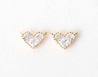 3174061 / Cubic Heart / 16k Gold Plated Brass with Cubic Zirconiia Connector 10.2mm x 7mm / 3.4 Thickness / 0.6g / 2pcs
