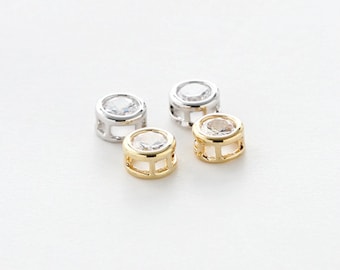 3242012 / Round Cubic (Small) / Rhodium Plated Brass with CZ Connector 5.6mm External Diameter / 0.5g / 4pcs