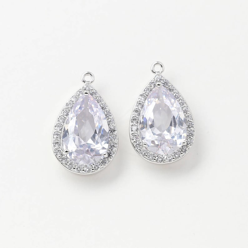 Large 3455022 Single Lined Cubic Teardrop Rhodium Plated Brass with CZ Pendant 14.3mm x 23.2mm 4.1g 2pcs