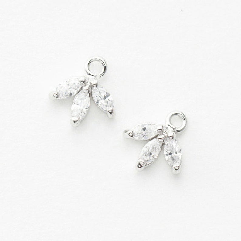 3075022 / Small Maple Leaf / Rhodium Plated Brass with Cubic Zirconia Pendant 8.3mm x 9mm / 0.3g / 2pcs image 1
