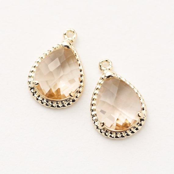 GlassLight PeachReverse Drop Light Peach Glass Stud Earrings7x10mm2pcs E0170Anti-Tarnished Gold Plating Over Brass