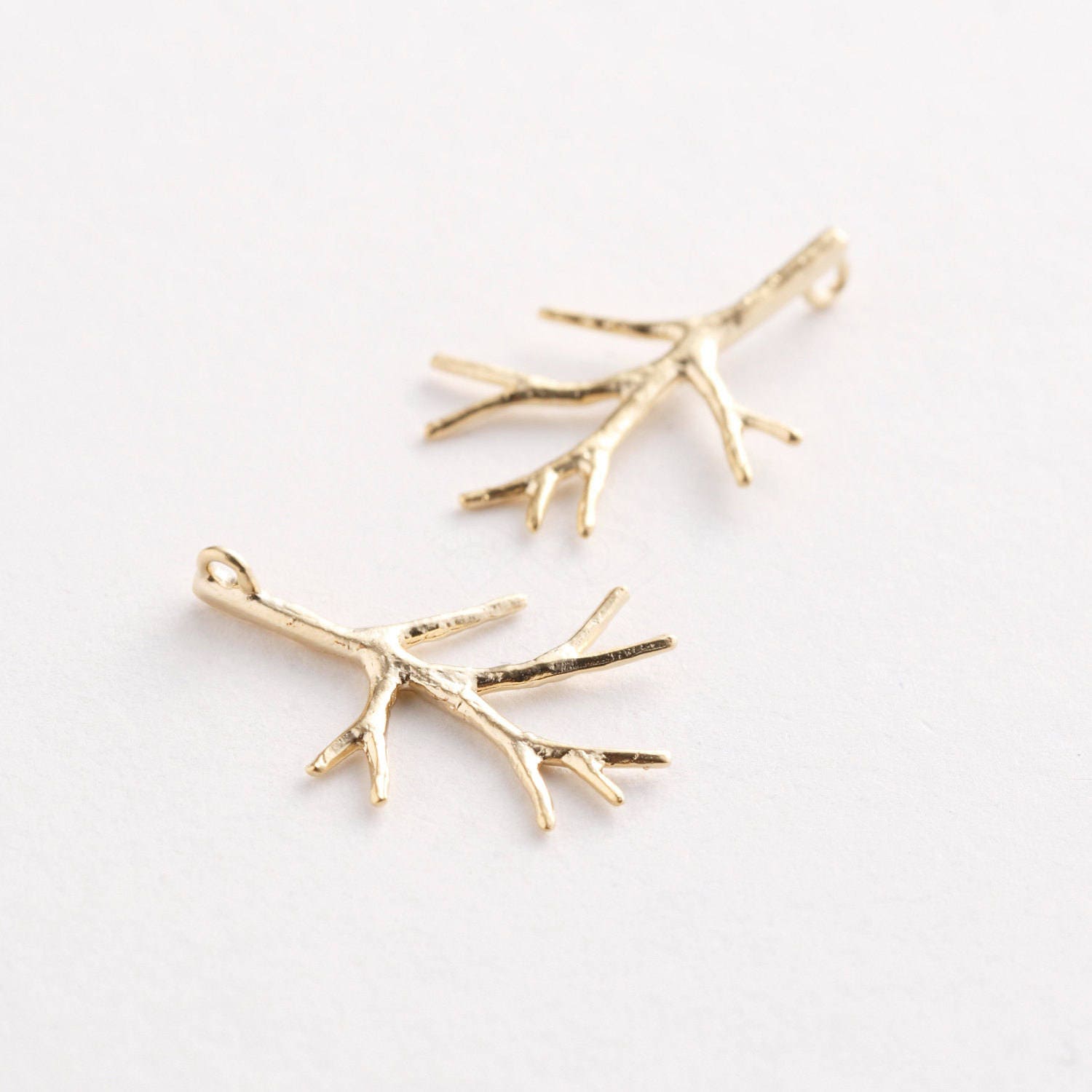 3432014 / Branch / 16k Matt Gold Plated Brass 17.8mm X 25mm / Etsy UK