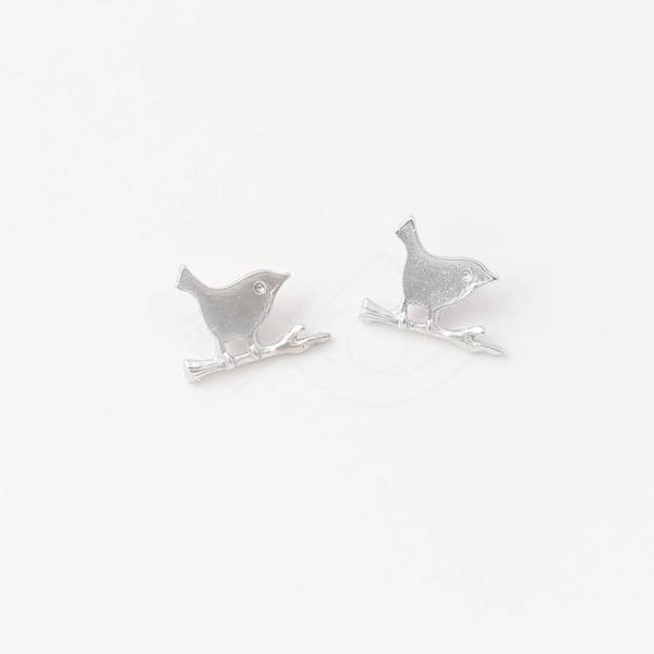 3526015 / Bird on Branch / Matt Rhodium Plated Pewter Connector 12.5mm x 10mm / 0.5g / 6pcs