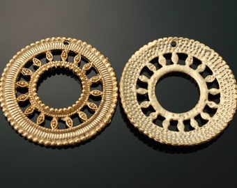 3031014 / Circle Textile / 16k Matt Gold Plated Brass Pendant 28mm / 2.8g / 2pcs