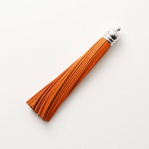 4001062 / Orange / Genuine Leather Tassel / Rhodium Plated Brass Cap 12mm x 98mm / 7.5g / 60strands / 1pcs