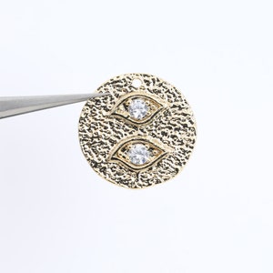 3799011 / Eyes / 16k Gold Plated Brass with CZ Pendant 18.7mm Diameter / 3.1g / 2pcs