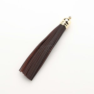 4001031 / Dark Brown / Genuine Leather Tassel / 16k Gold Plated Brass Cap 12mm x 98mm / 7.5g / 60strands / 1pcs