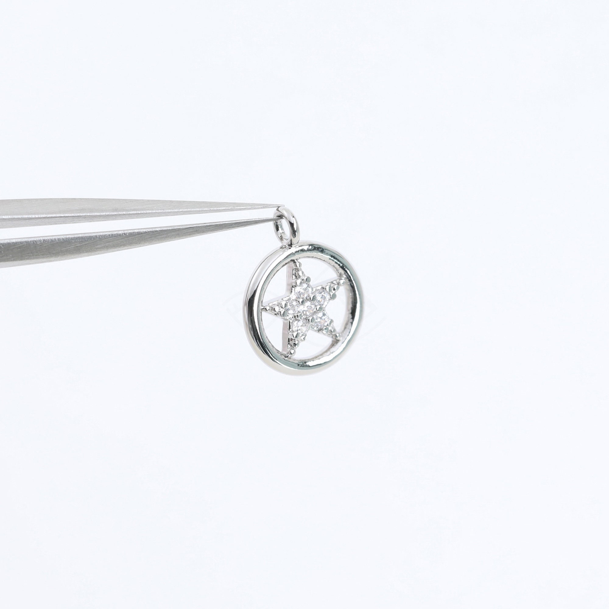 お歳暮 人気 Plated Rhodium / Circle Star / 3820012 Brass Pendant CZ With コレクション