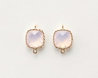 2035091 / Violet Opal / 16k Gold Plated Brass Framed Glass Connector 9mm x 13.4mm / 0.5g / 2pcs