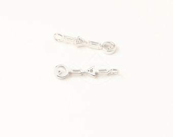 3618032 / Cubic Line / Rhodium Plated Brass with CZ Pendant 4.3mm x 19mm / 0.4g / 2pcs