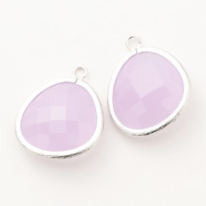 1030315 / Light Grey Opal / Matt Rhodium Plated Brass Framed Glass Pendant (Extra Large) 24mm x 29mm / 5.8g / 2pcs