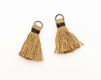 4015078 / Light Brown + Black / Cotton Tassel / 7mm External Diameter Antique Brass Plated Loop, 27mm Length / 0.4g / 48strands / 2pcs