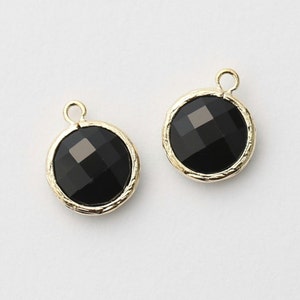 1029021 / Jet / 16k Gold Plated Brass Framed Glass Pendant 11.8mm x 14mm / 0.8g / 2pcs