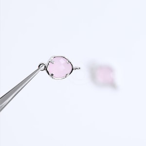 2075032 / Ice Pink / Rhodium Plated Brass Framed Glass Connector 6.6mm x 10.7mm / 0.4g / 2pcs