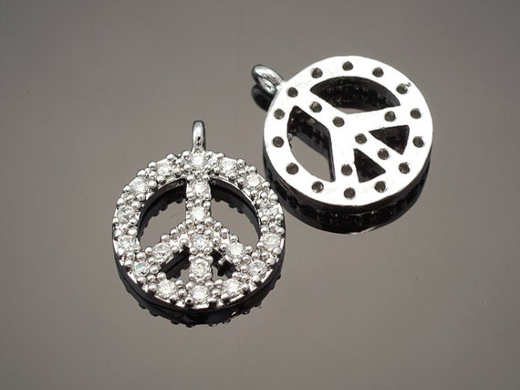 3095012 / Peace Symbol / Rhodium Plated Brass With Cubic Zirconia