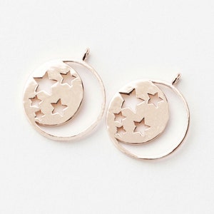 3256017 / Halbmond und Sterne / Rose Gold Messing Anhänger 15,6 mm / 1,2g / 2Stk