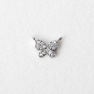 3171012 / Butterfly / Rhodium Plated Brass with Cubic Zirconiia Pendant 12.8mm x 9.2mm / 0.7g / 2pcs