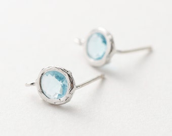 5541032 / Aquamarine / Rhodium Plated Brass / 925 Sterling Silver Post 7.6mm x 10.4mm / 0.4g / 2pcs