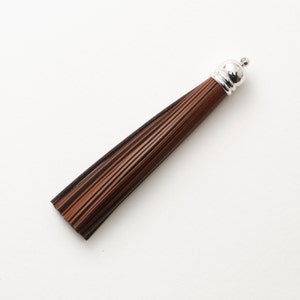 4001202 / Chestnut / Genuine Leather Tassel / Rhodium Plated Brass Cap 12mm x 98mm / 7.5g / 60strands / 1pcs