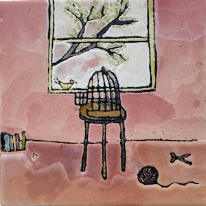 Handmade ceramic tile - home decor - a room - 15*15 cm (6*6 inches)
