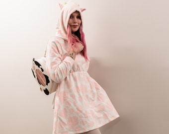 Strawberry Cow Hoodie Dress