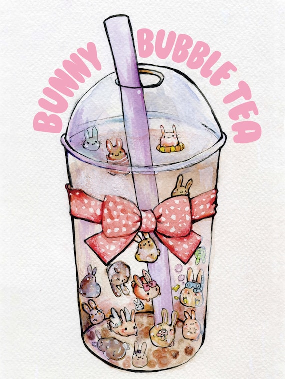Bunny Bubble Tea 18x24 Print | Etsy