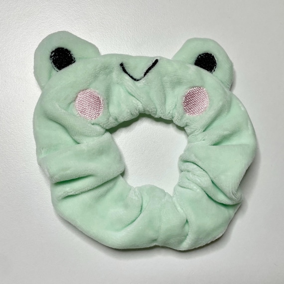 Frog Scrunchie: Velvety Embroidered Hair Tie - Etsy display picture 1