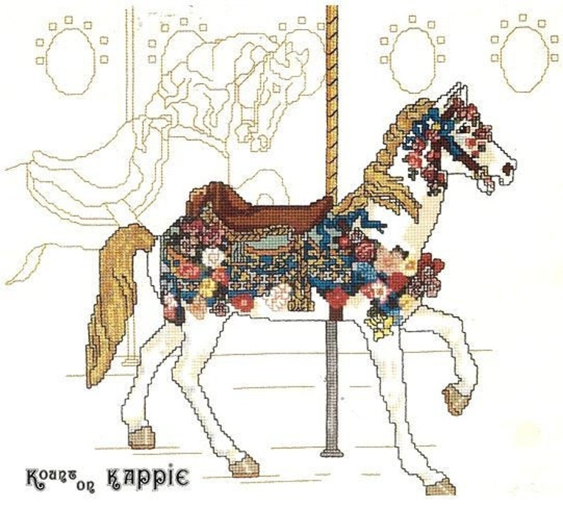 Kount On Kappie Carousel Horses Book 91 Antique Carvings Charted Designs For Counted Cross Stitch and Needlepoint Pattern Book Rare OOP