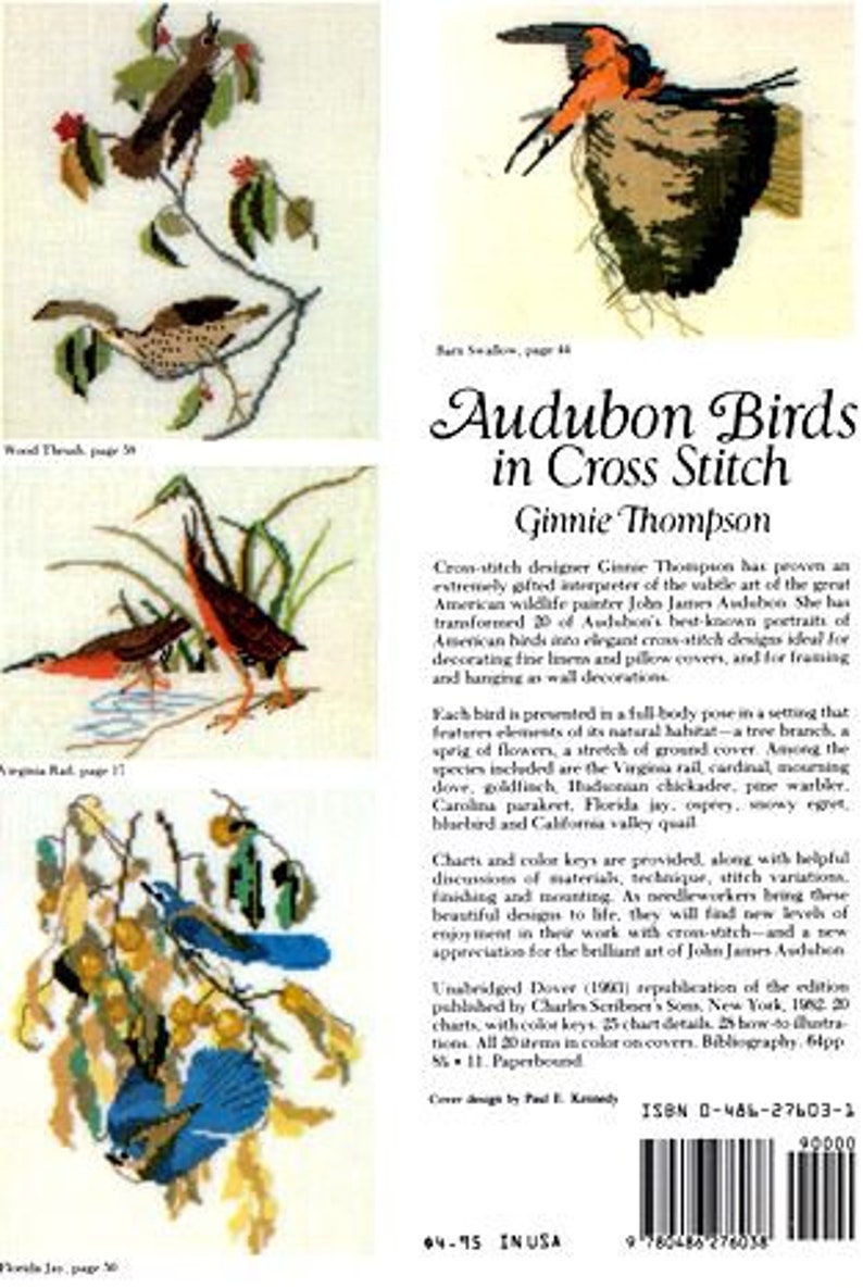 Dover Needlework Series Audubon Birds In Cross Stitch Ginnie Thompson Charted Design Needlework Bird Pattern Book Linen Patterns To Stitch
