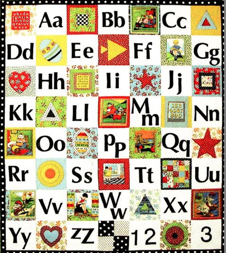 American Jane Patterns Alphablocks Quilt Sandy Klop Easy Block Quilt Pattern Letters and Numbers I Spy Quilt 8.5 Inch Squares Chart Pack