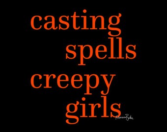 Casting Spells Creepy Girls | Halloween Printable Digital Download | Pagan Wicca Witches Cute Art Print Gift Postcard Home Decor