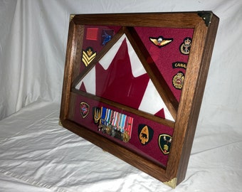 Canadian Flag & Medal Shadow Box: Red Oak Display Case