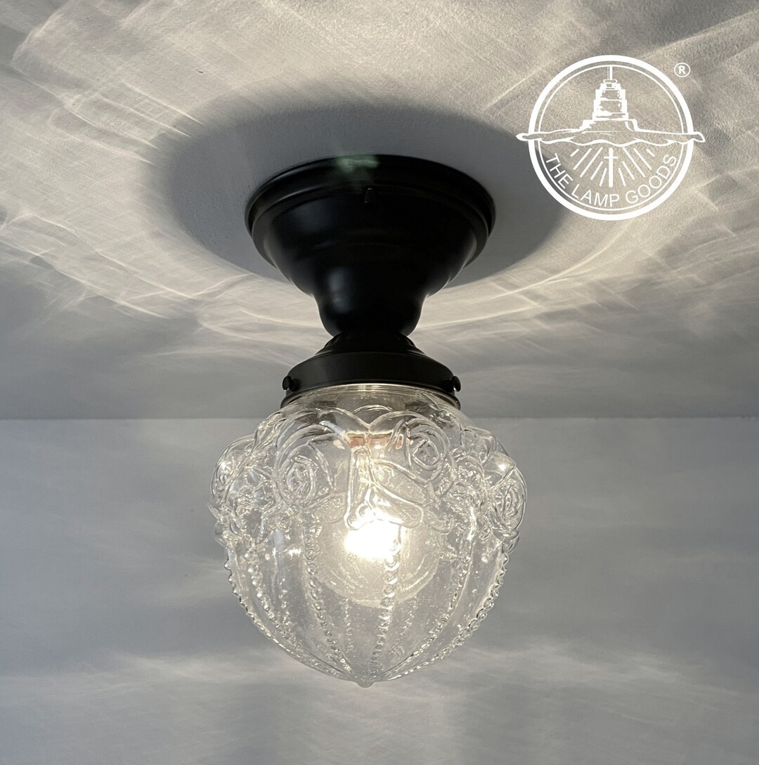 Embossed Flush Mount Globe Antique Ceiling Light Glass Chandelier