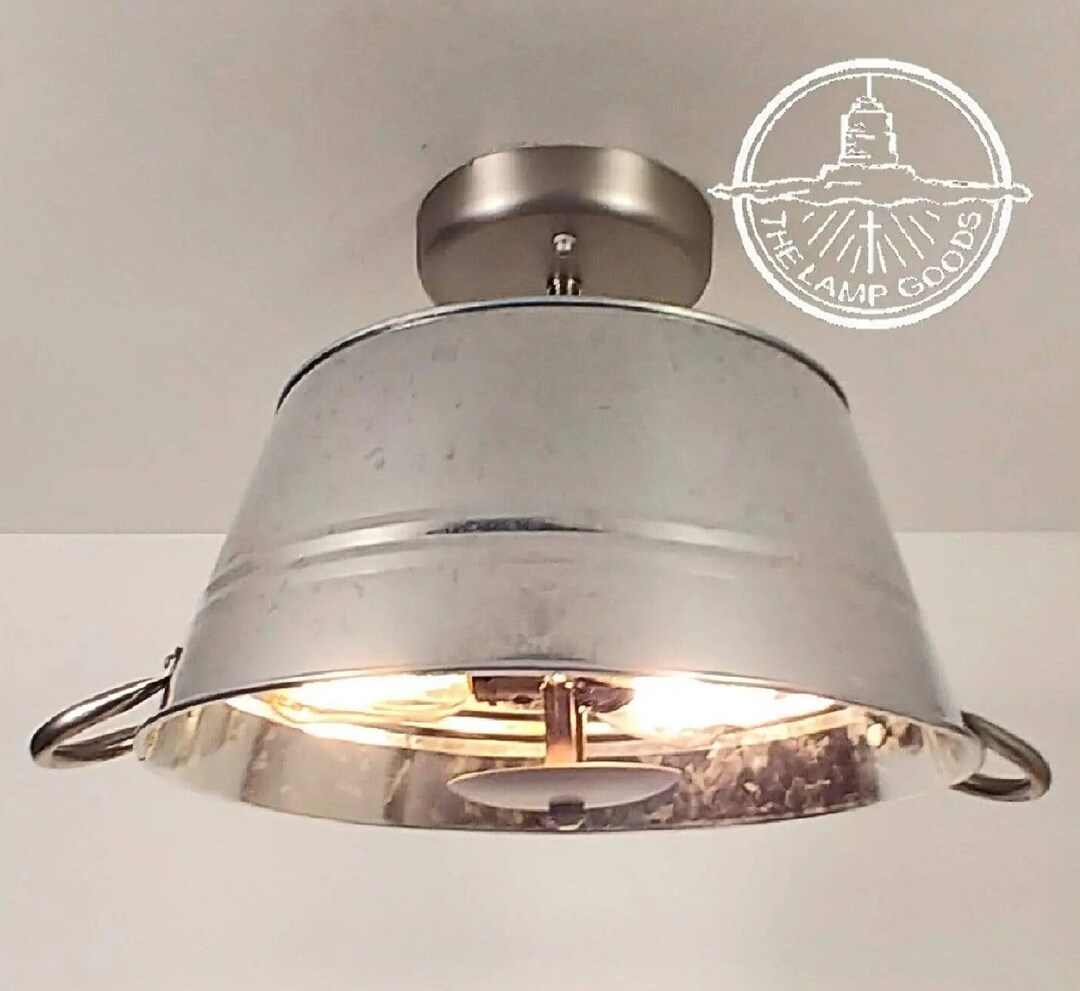Galvanized Laundry Wash Tub Ceiling Light Lighting Fixture Farmhouse
