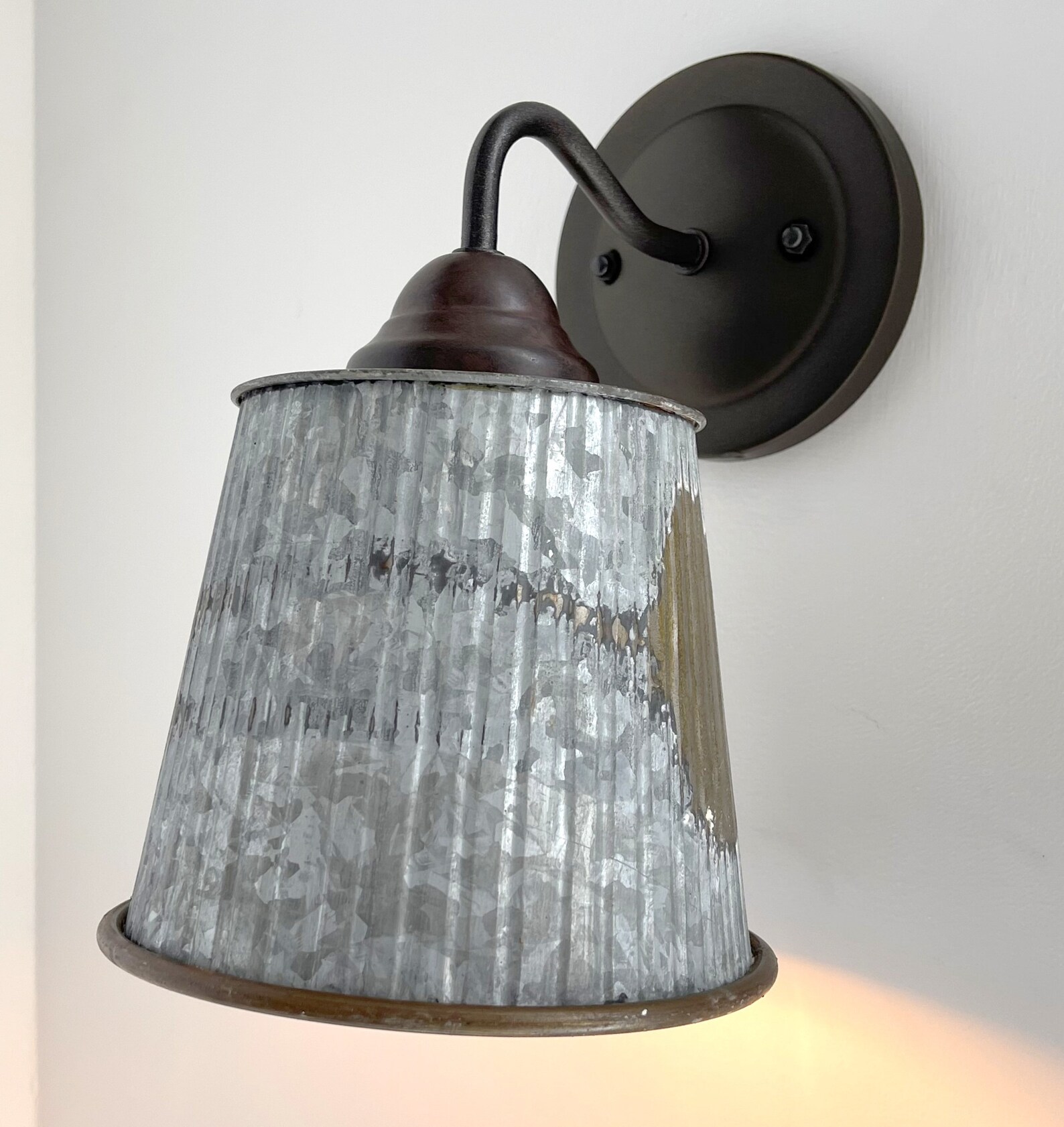 Image showcasing Rustic Barn Metal Farmhouse Wall Light Fixture Bathroom Sconce Cabin Cottage Shade Lamp Modern ...
