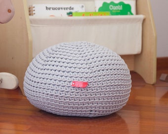 Light Grey Crochet Pouf Ottoman footstool, knit scandinavian pouf unique gifts