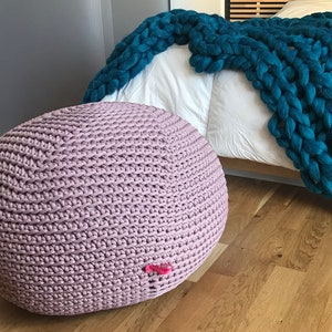 Pink Crochet pouf ottoman, Light Pink Baby Girl Nursery outdoor Footstool unique gifts image 3