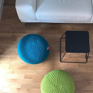 Outdoor knit pouf, Round pouf ottoman, Teal pouf, Made in Italy, Kids Ottoman, Footstool, Floor pillow, Bean bag chairs, handmade cover image 4