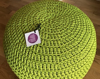 Green Crochet Pouf Ottoman Outdoor and Indoor design, unique gifts handmade in Italy