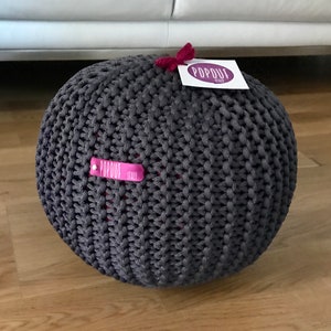 Dark grey knit pouf, outdoor ottoman, scandinavian footstool handmade in Italy unique gifts image 2