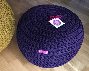 Floor Pouf Ottoman, outdoor floor seating handmade with crochet rope