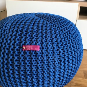 Outdoor knit pouf ottoman, Cobalt blue pouf, handmade footstool cover Made in Italy image 1