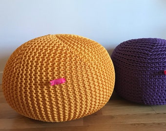 Knitted Pouf Ottoman, Yellow pouf Handmade in Italy unique gifts