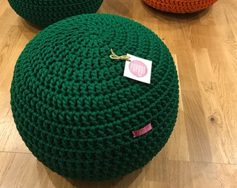 Green Round Crochet Pouf Ottoman handmade in Italy unique gifts