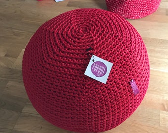 Floor knit cushion Pouf Ottoman, outdoor cushion handmade with crochet rope unique gifts