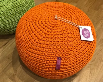 Orange floor pouf ottoman, outdoor pouf footstool Made in Italy