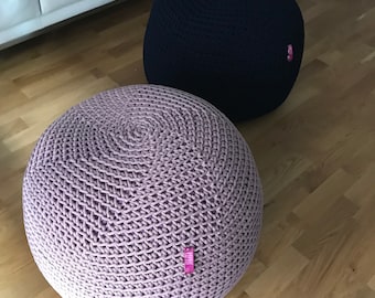 Pink Crochet pouf ottoman, Light Pink Baby Girl Nursery outdoor Footstool unique gifts